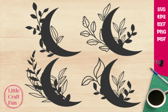 Crescent Leaves Graphics for Crafts Projects
