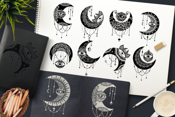 Crescent Moon Eyes Clipart Set for Crafts & Graphics