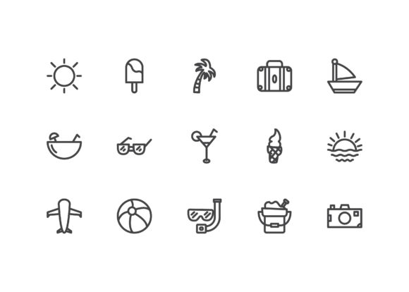 Summer Line Style Icon Set for Graphics and Icons