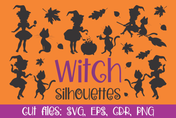 Witch Silhouettes. Cutting Graphics and Decorative Elements